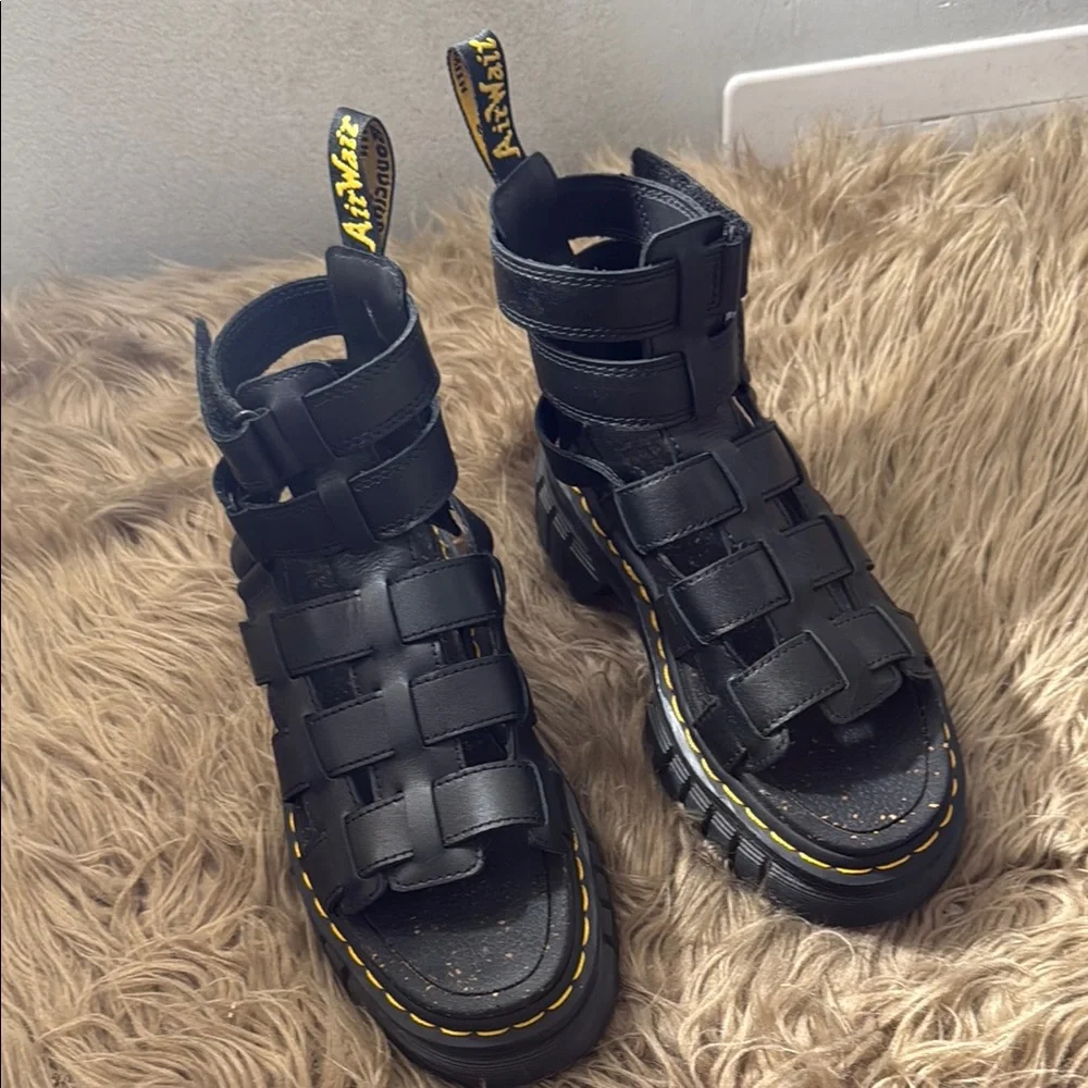 Dr. Martens Black Leather Platform Cage Sandals